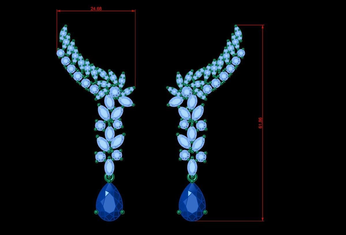 Pear ruby and Diamond Earrings 3D print model_5