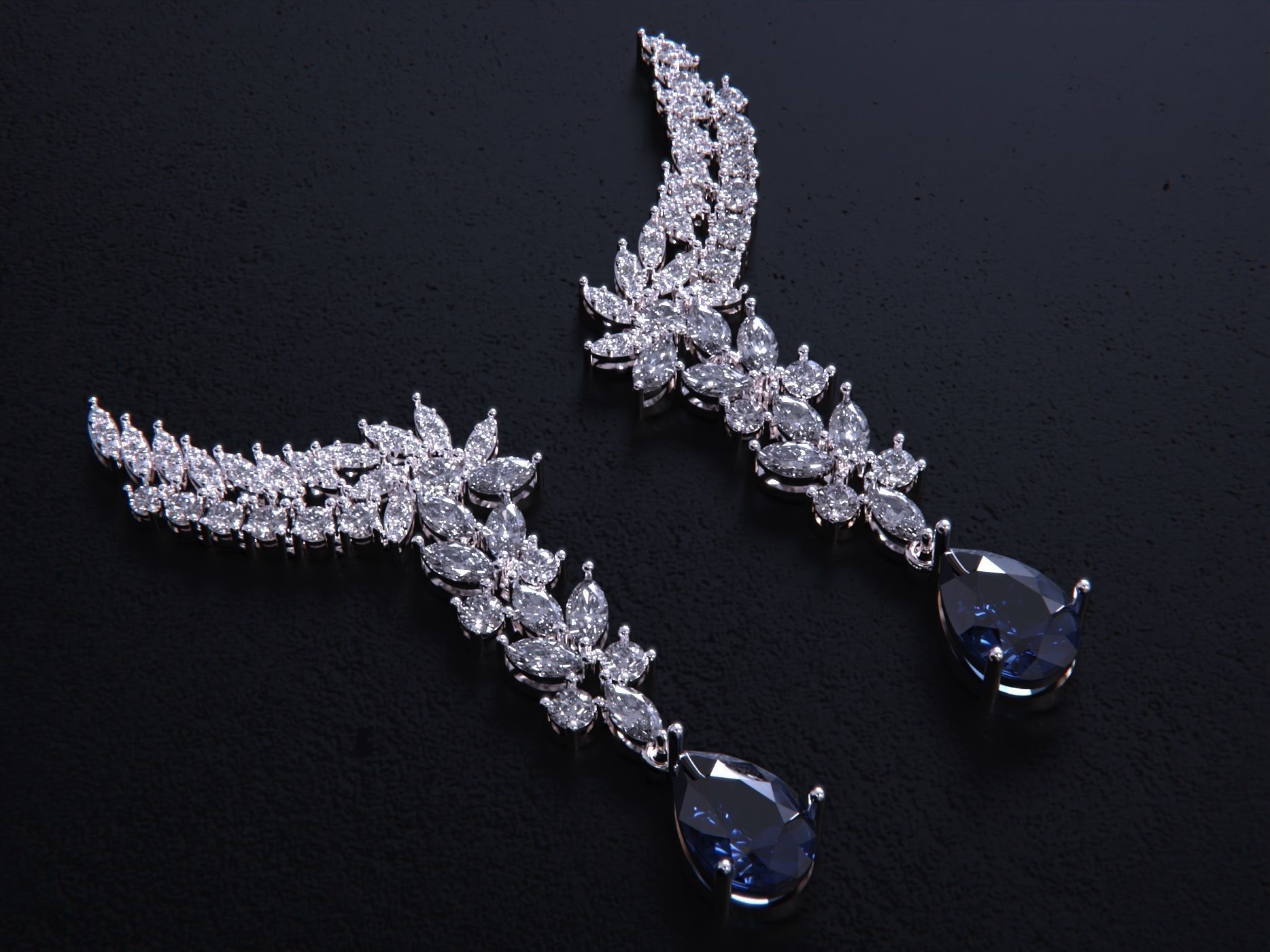 Pear ruby and Diamond Earrings 3D print model_3