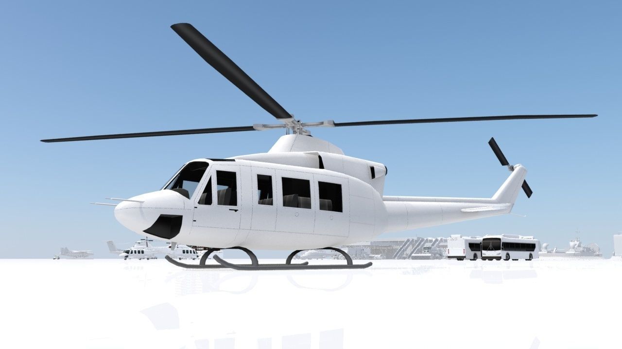 Bell B412 Static Helicopter Low Poly blank Low-poly 3D model_7