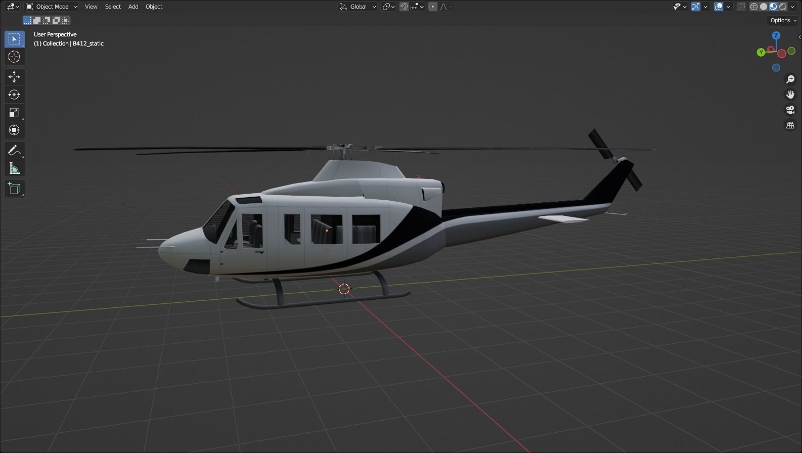 Bell B412 Static Helicopter Low Poly blank Low-poly 3D model_14