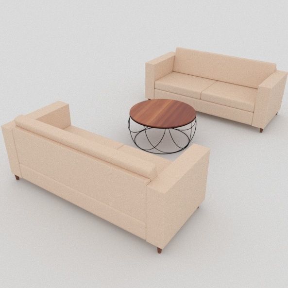 Couch and coffee table Low-poly 3D model_1