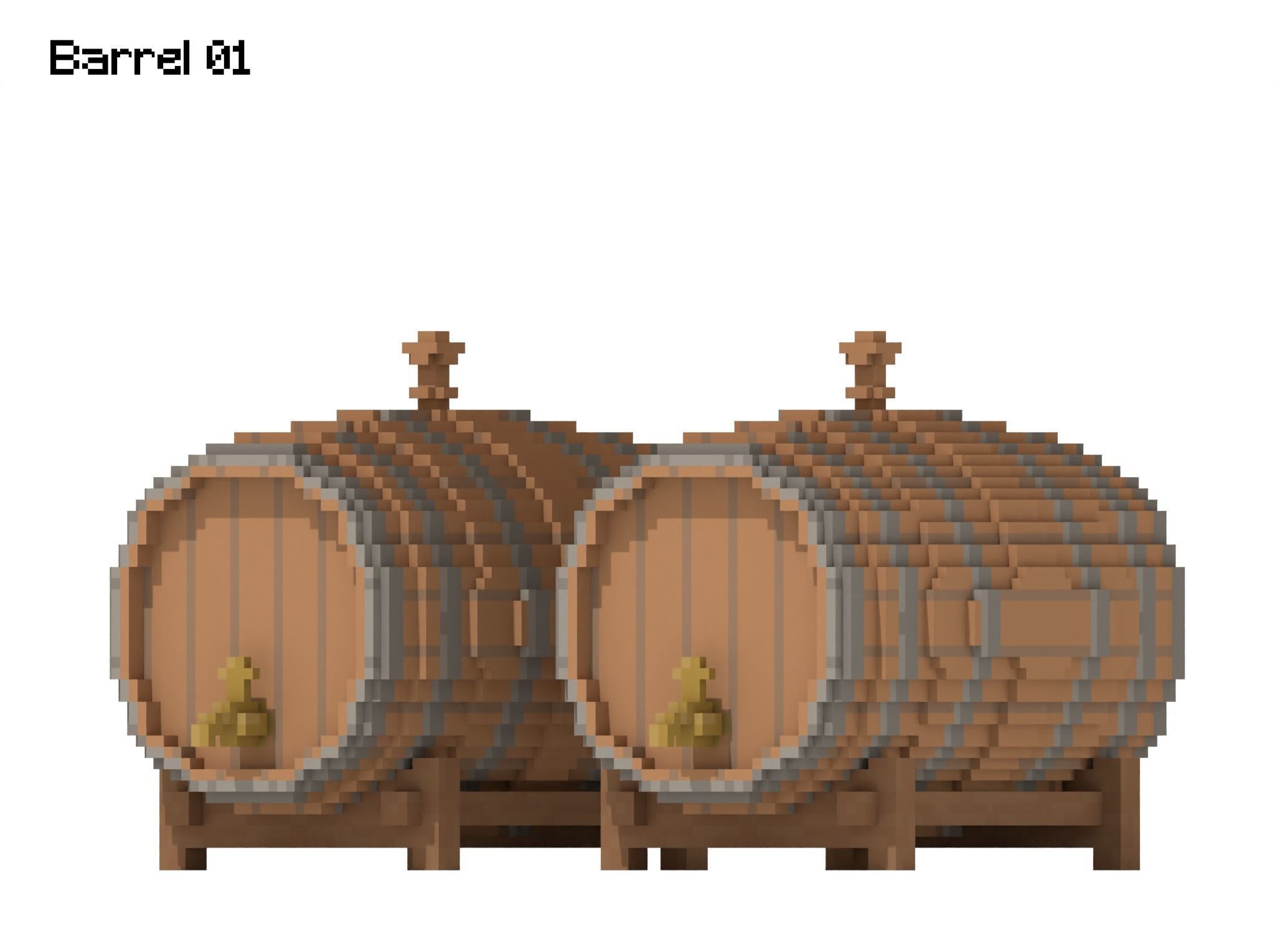 Voxel Wooden Wine Barrel Collection 3D model_2