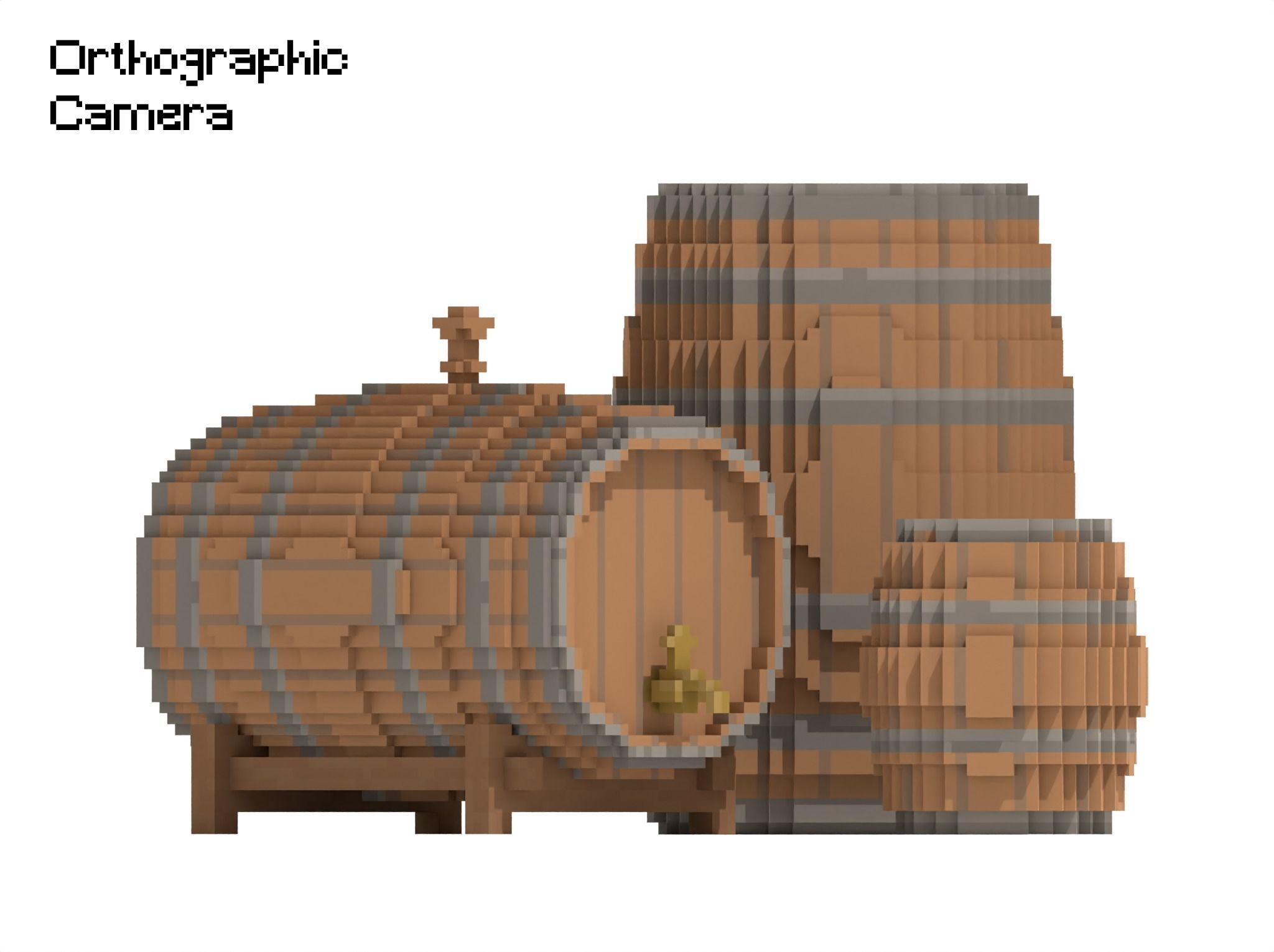 Voxel Wooden Wine Barrel Collection 3D model_1