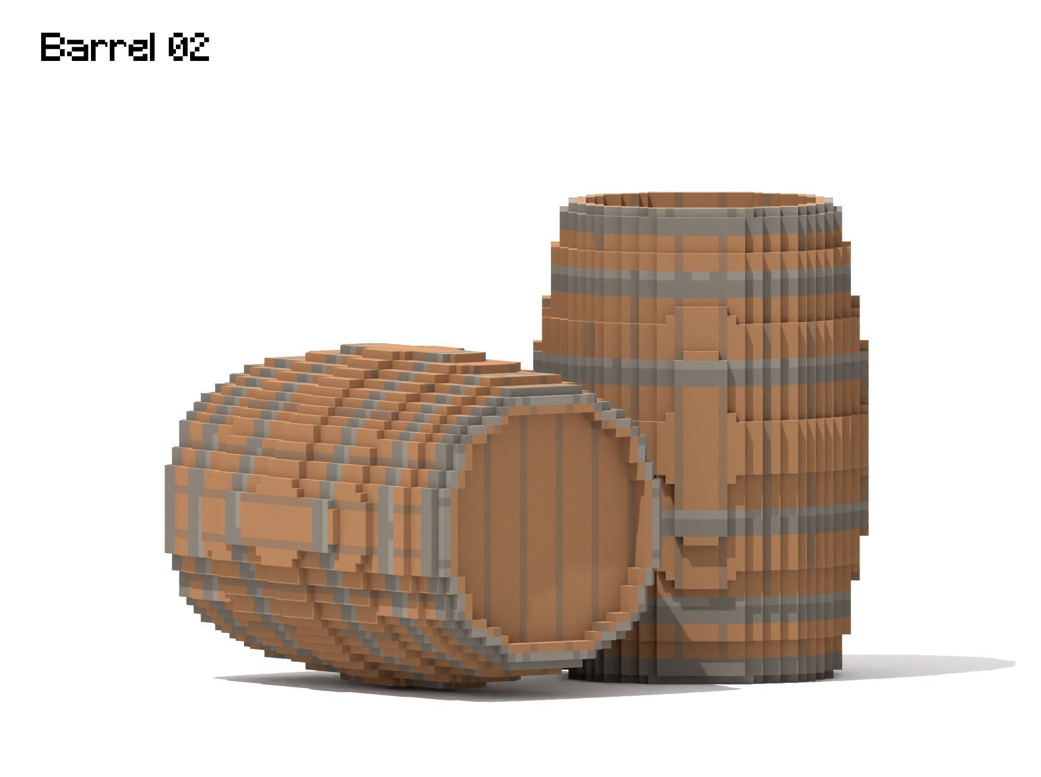 Voxel Wooden Wine Barrel Collection 3D model_3