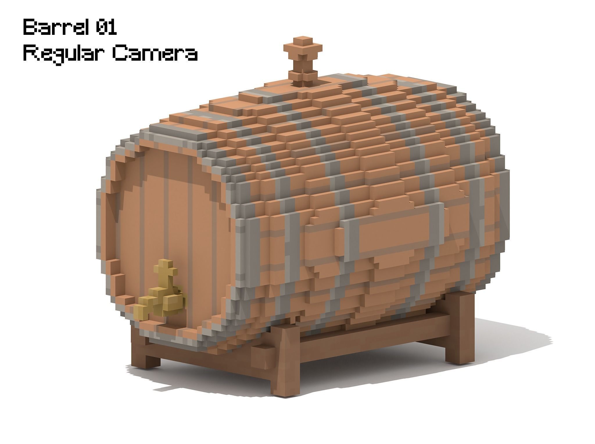 Voxel Wooden Wine Barrel Collection 3D model_6