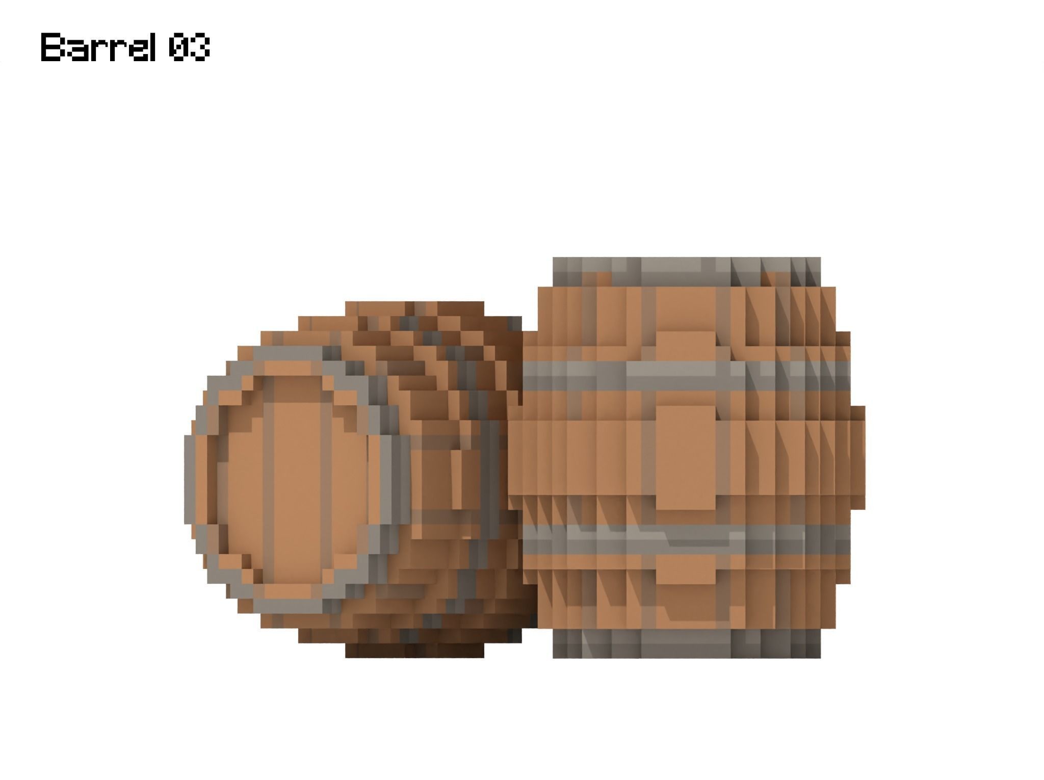 Voxel Wooden Wine Barrel Collection 3D model_4