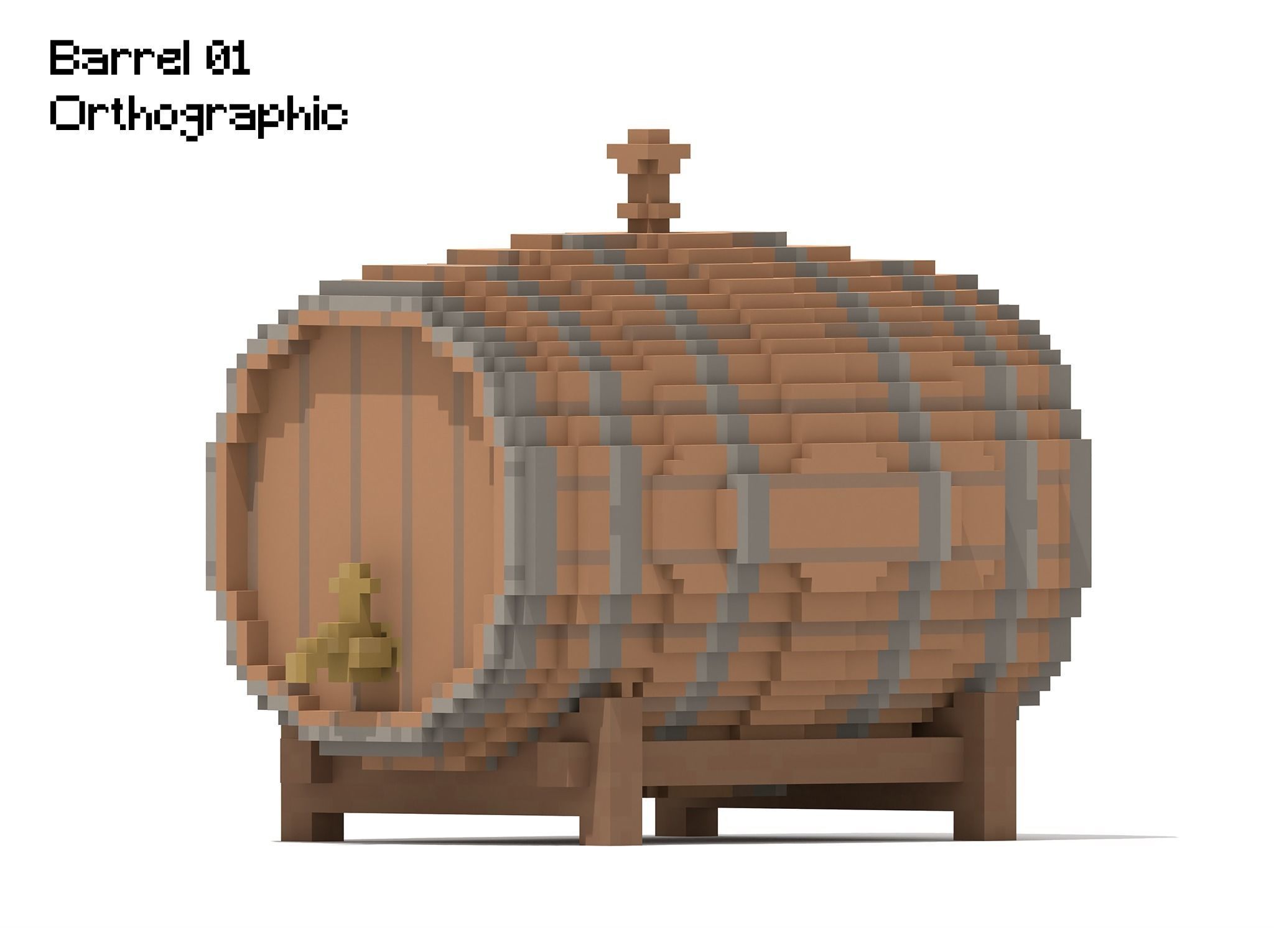 Voxel Wooden Wine Barrel Collection 3D model_5
