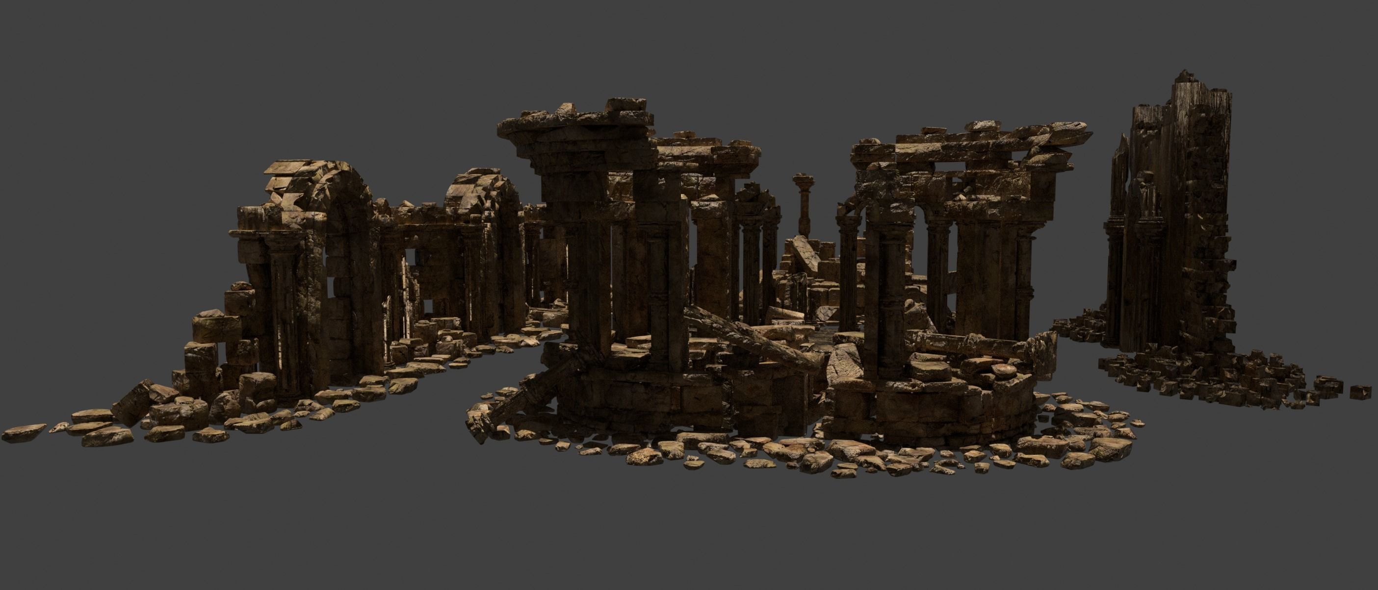 Architectural ruins Low-poly 3D model_1