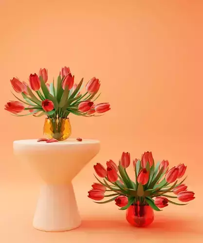 Tulips Vase Low-poly 3D model
