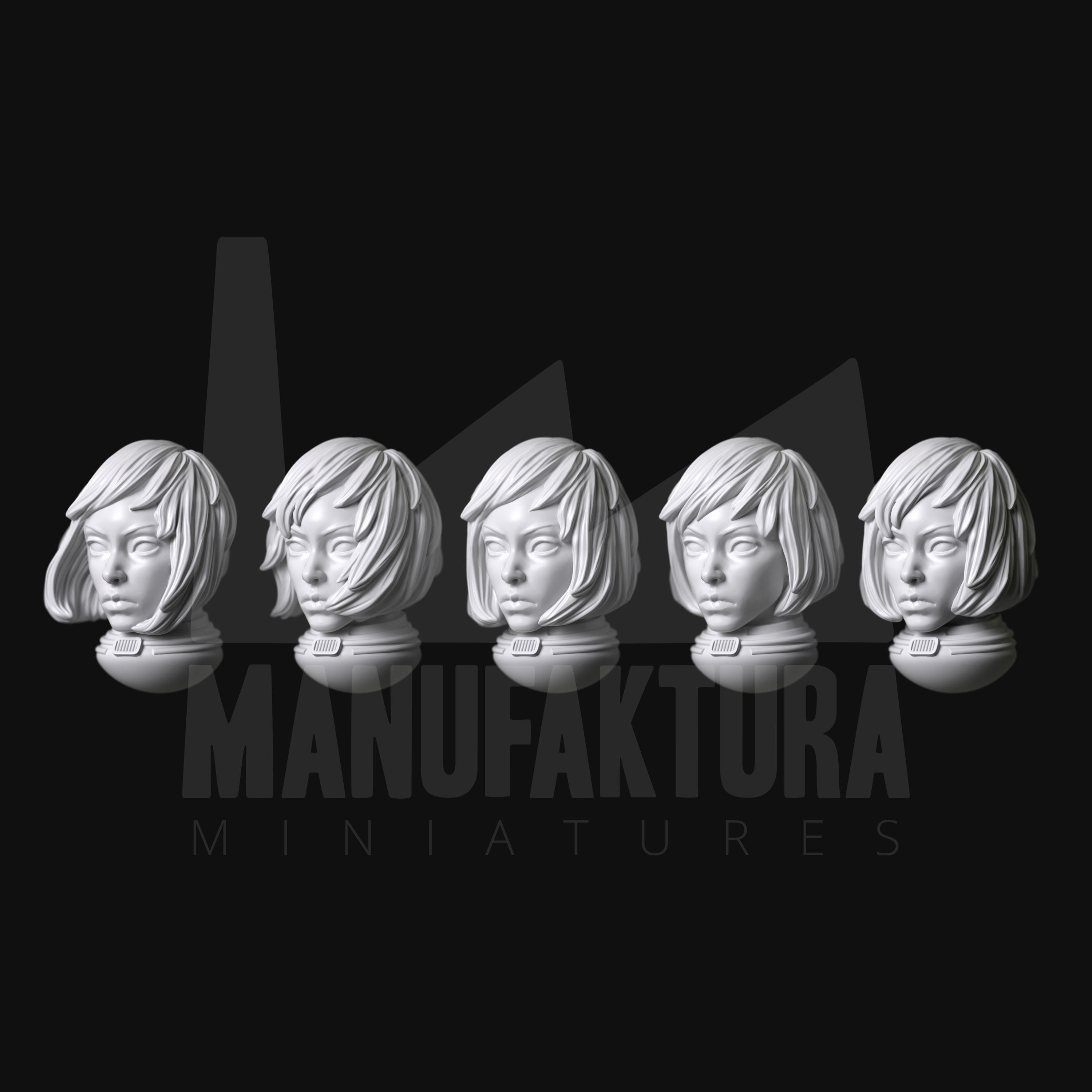 Sedition Series 06a - Battle Sister Heads with Hair Down 3D print model_1