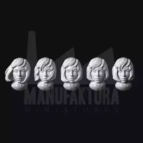 Sedition Series 06a - Battle Sister Heads with Hair Down 3D print model