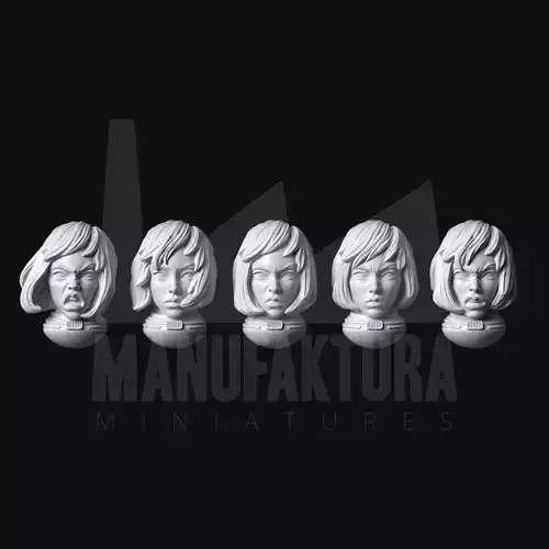 Sedition Series 06b - Battle Sister Heads with Hair Down 3D print model