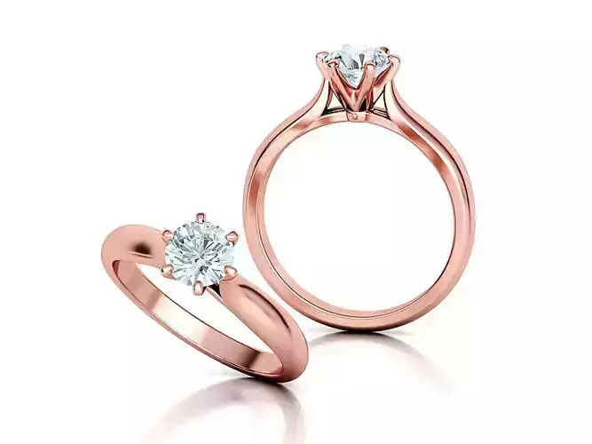 Solitaire Engagement Ring 6mm Stone 6 Prong Crown Head 3D print model