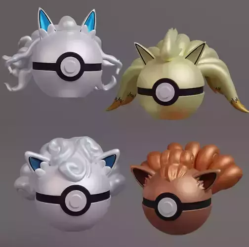 Pokemon Vulpix Ninetales Both Forms Pokeball 3D print model