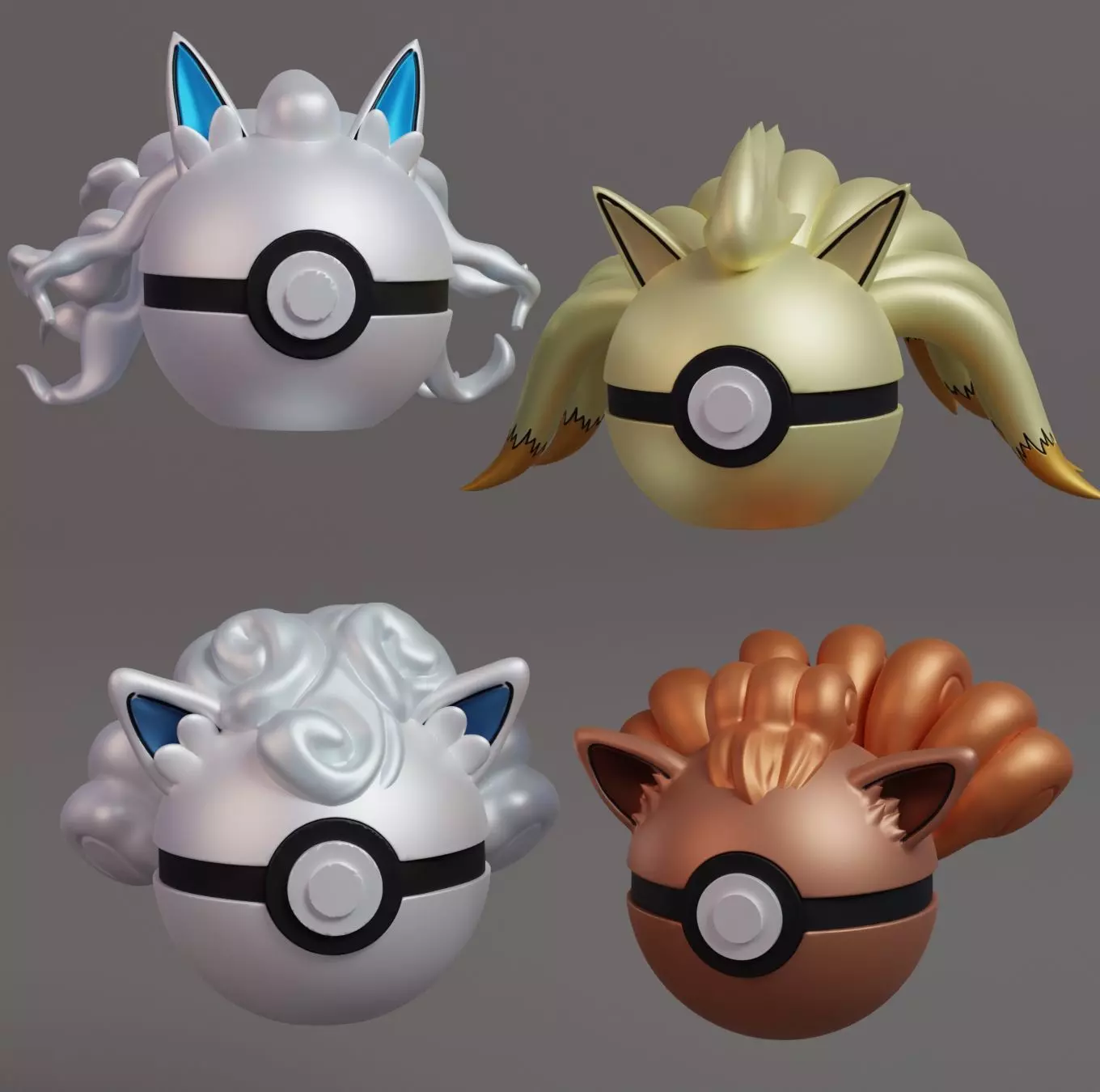 Pokemon Vulpix Ninetales Both Forms Pokeball 3D print model_0