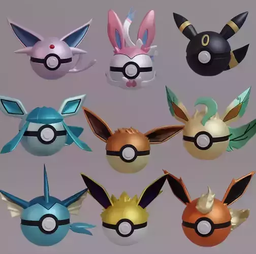 Pokemon Eeveelutions Pokeball 3D print model