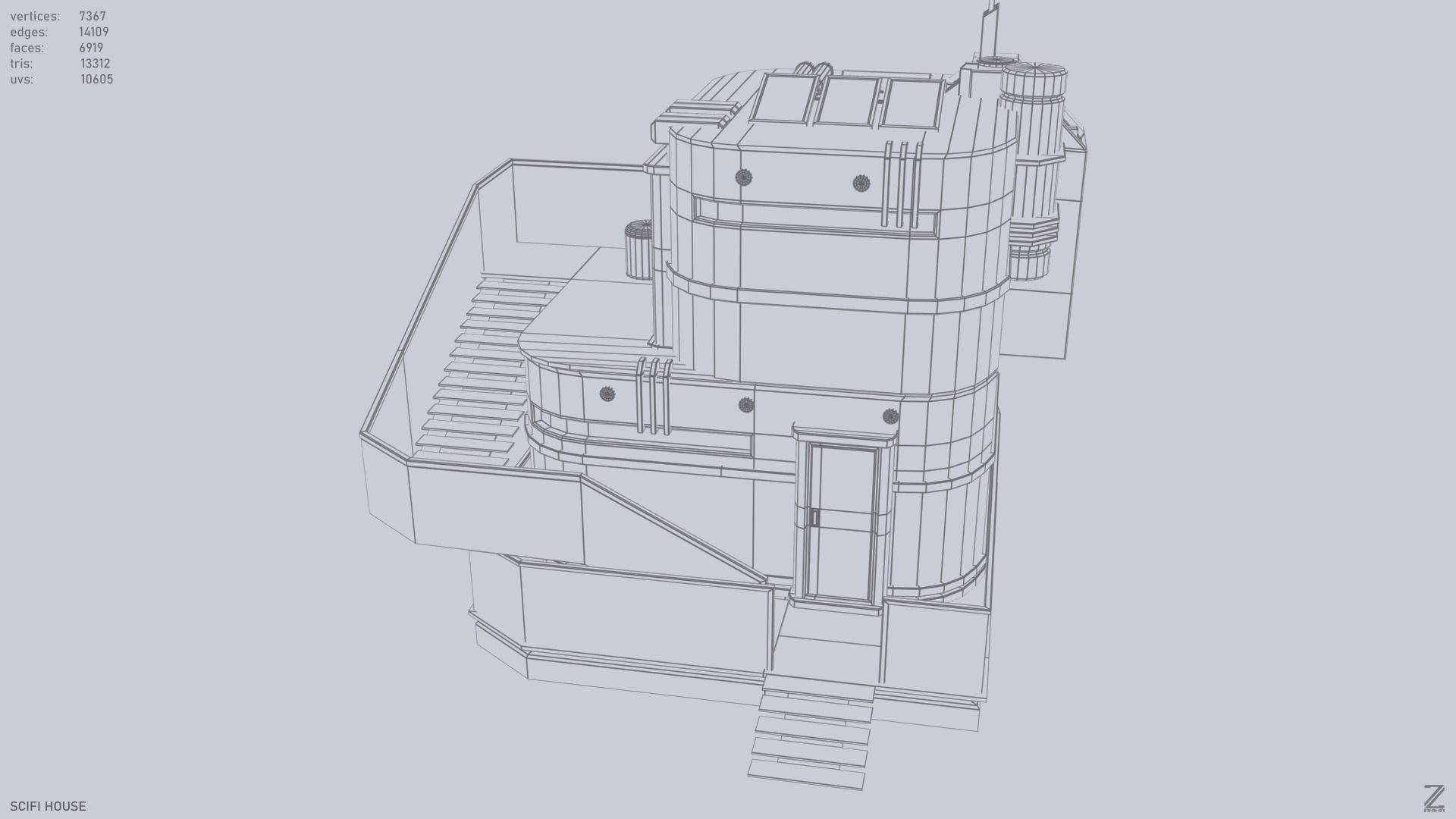 Scifi house Low-poly 3D model_10