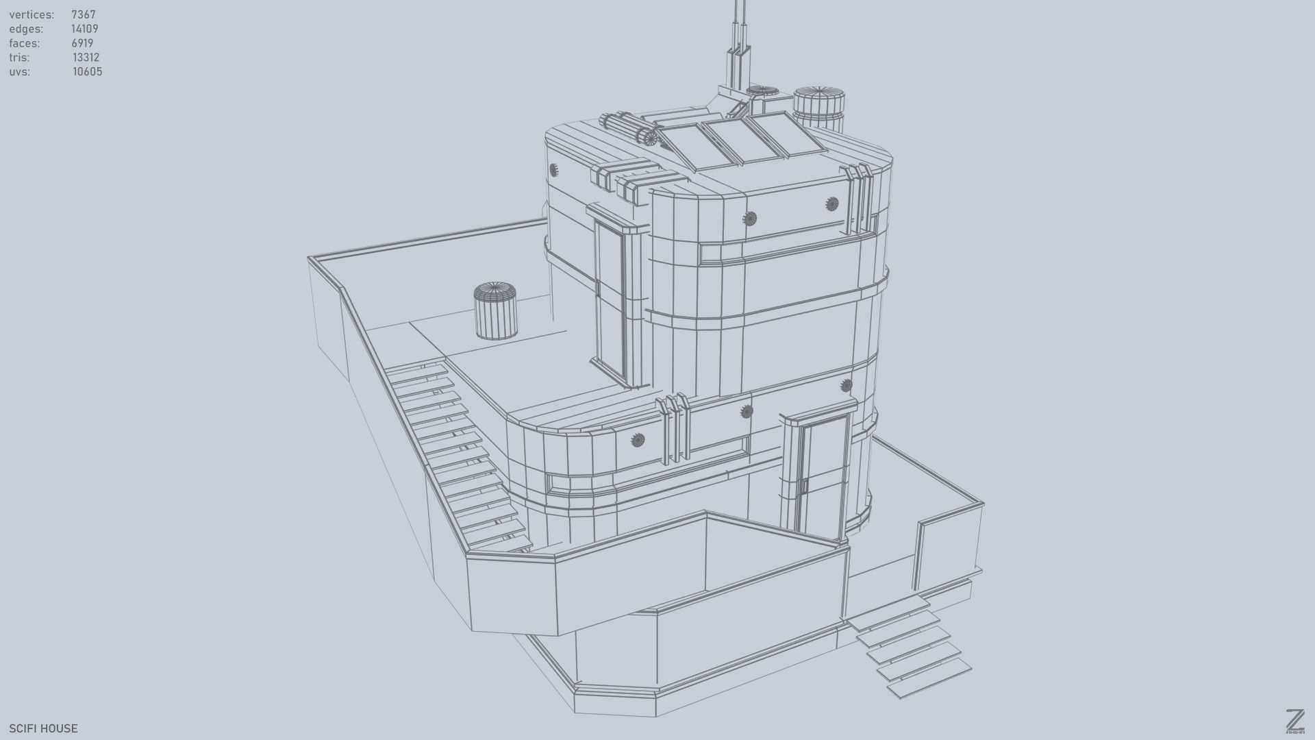 Scifi house Low-poly 3D model_9