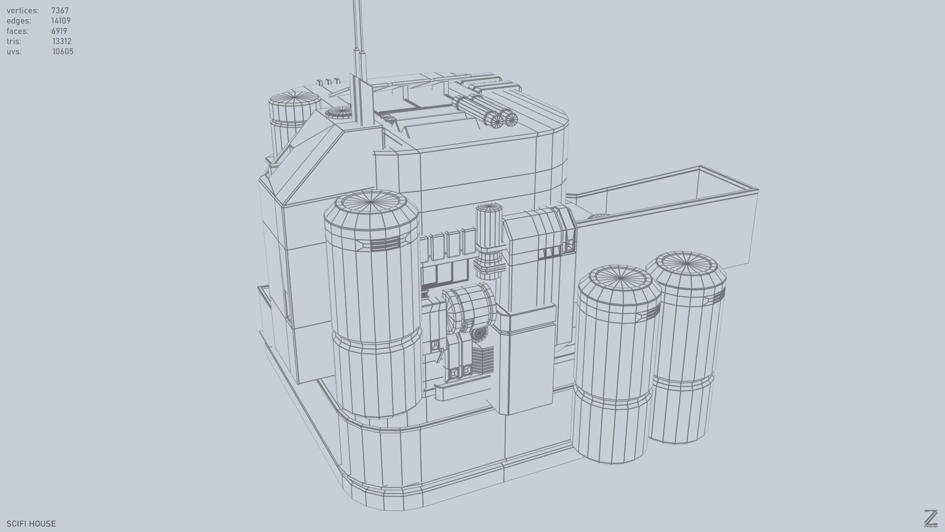 Scifi house Low-poly 3D model_13