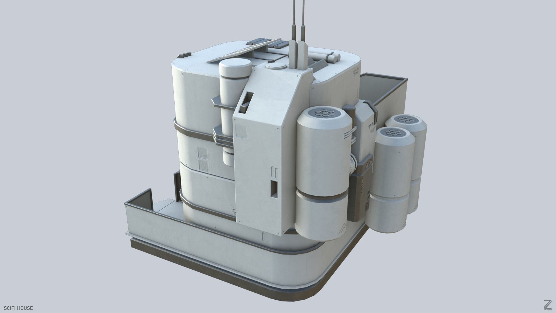 Scifi house Low-poly 3D model_6