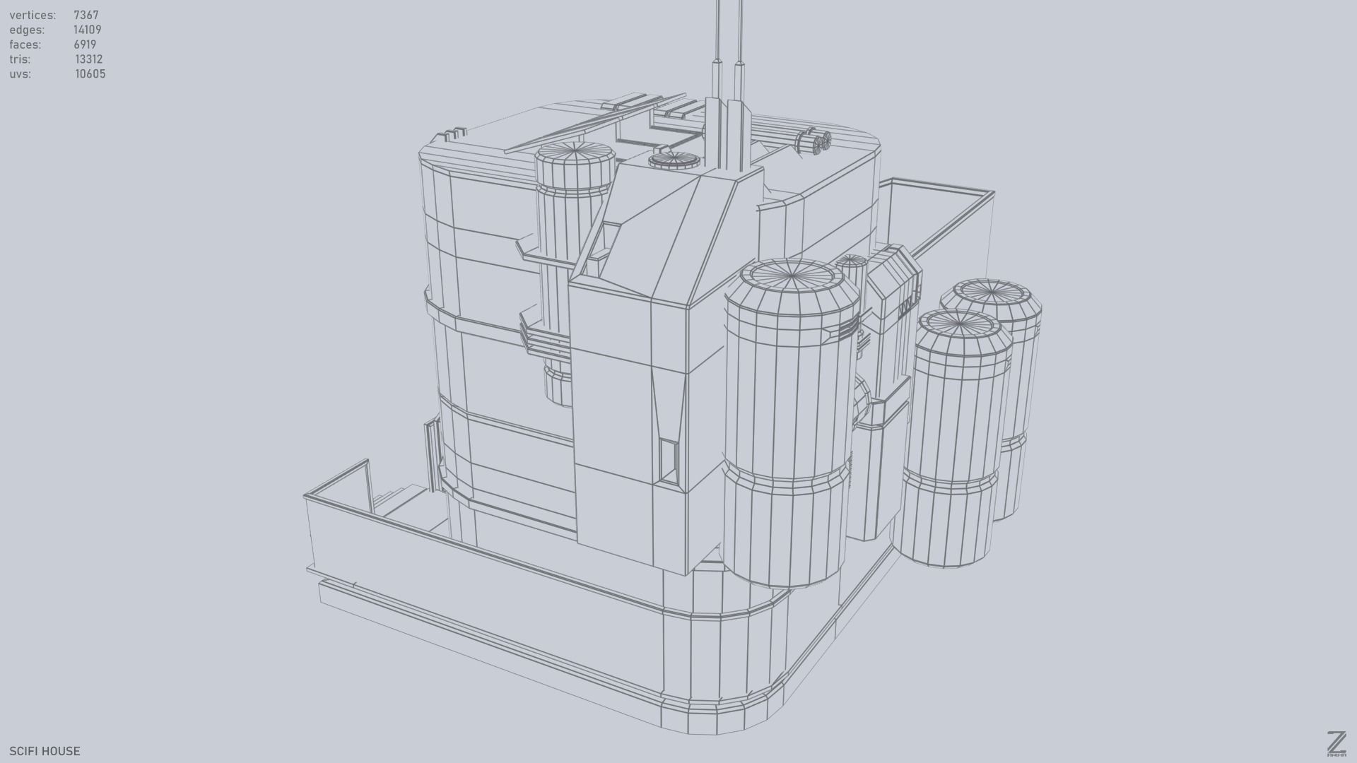 Scifi house Low-poly 3D model_14