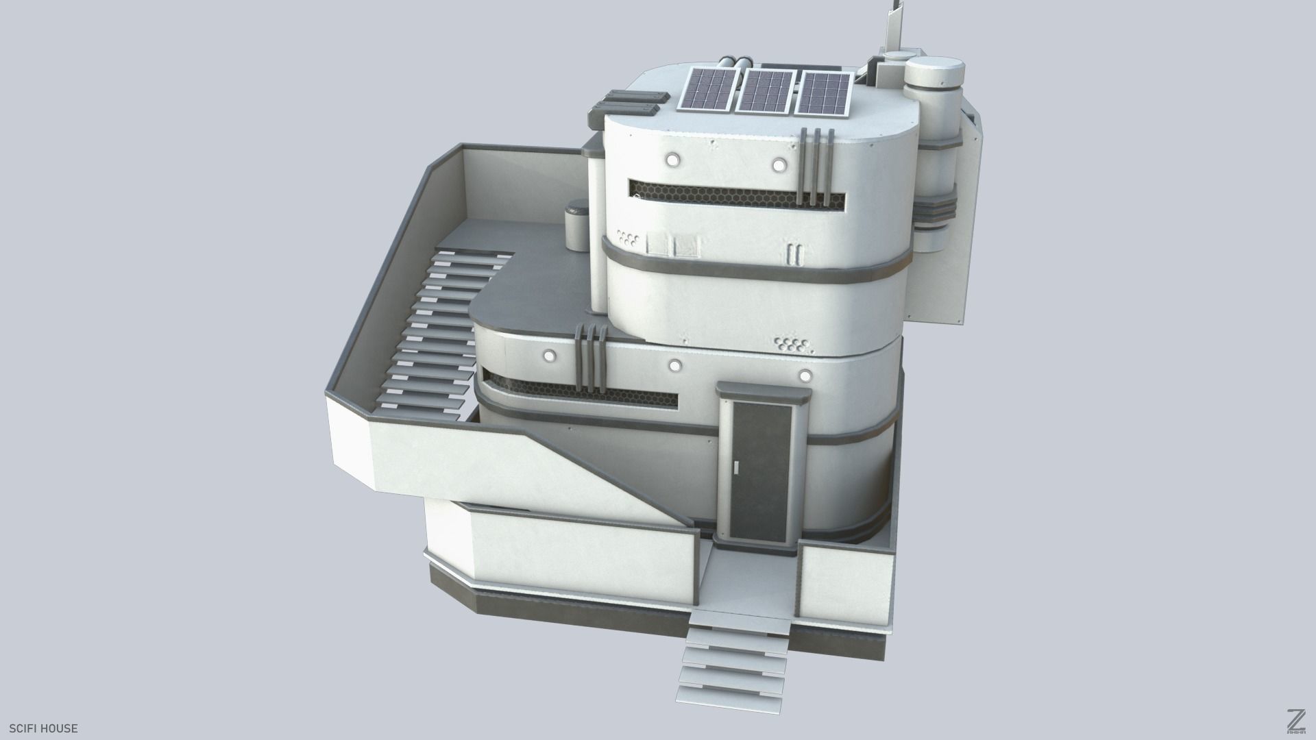 Scifi house Low-poly 3D model_1