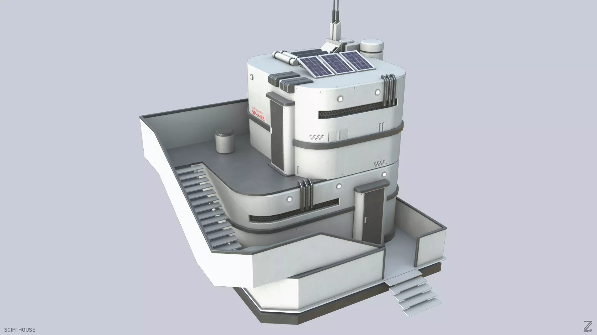 Scifi house Low-poly 3D model_0