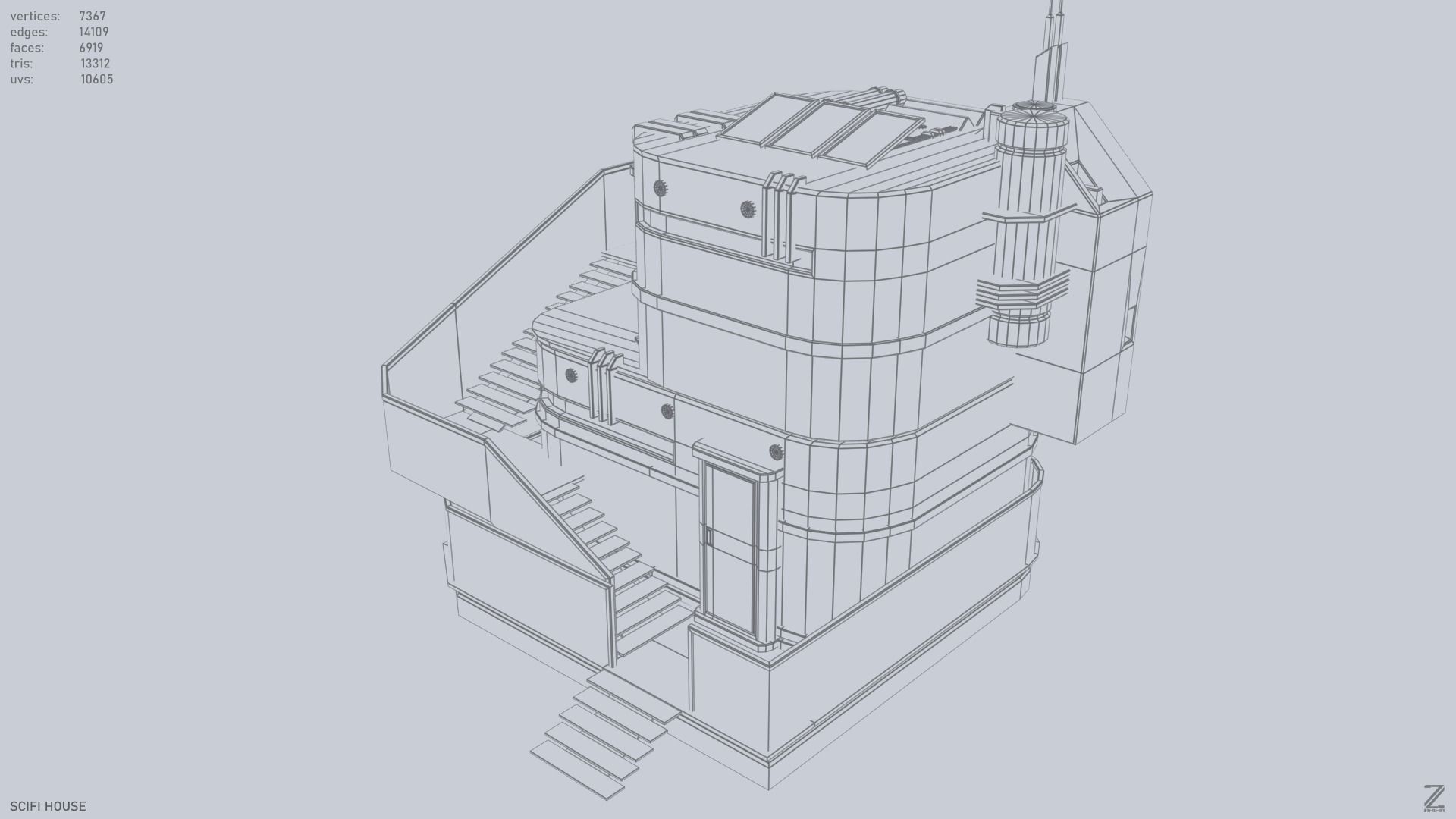 Scifi house Low-poly 3D model_11