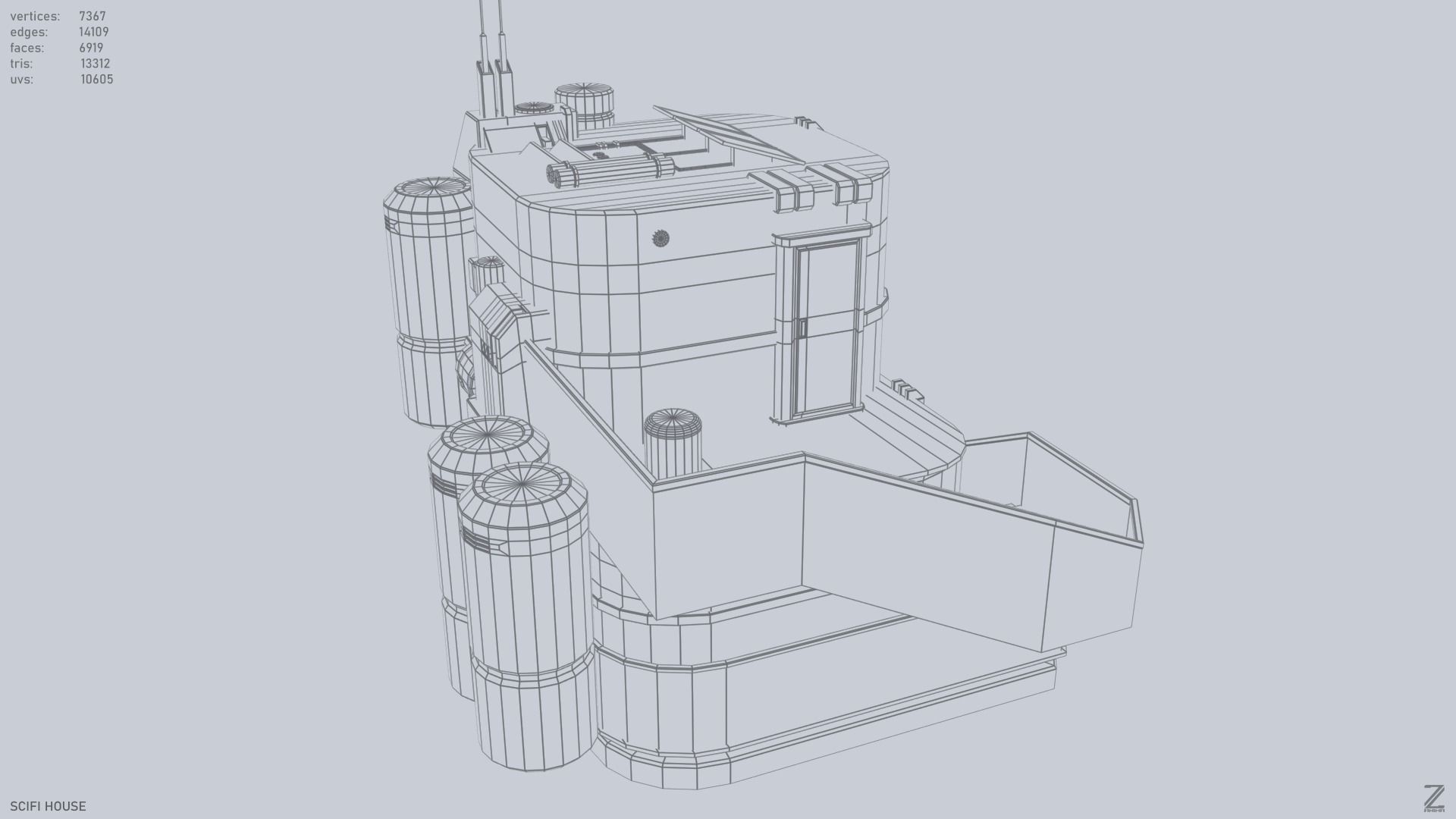 Scifi house Low-poly 3D model_3