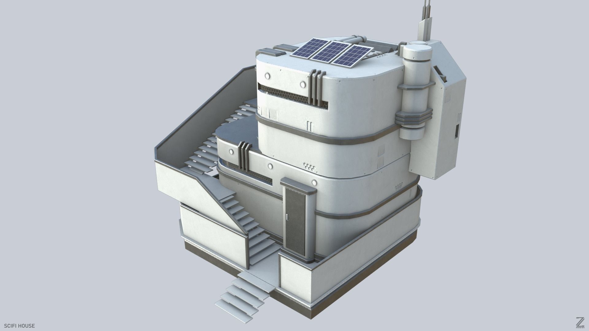 Scifi house Low-poly 3D model_4
