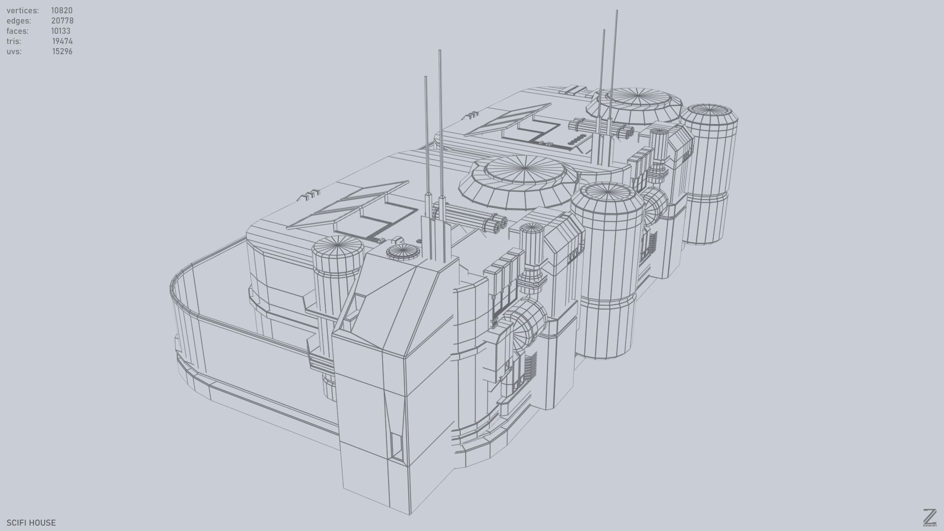 Scifi house Low-poly 3D model_10