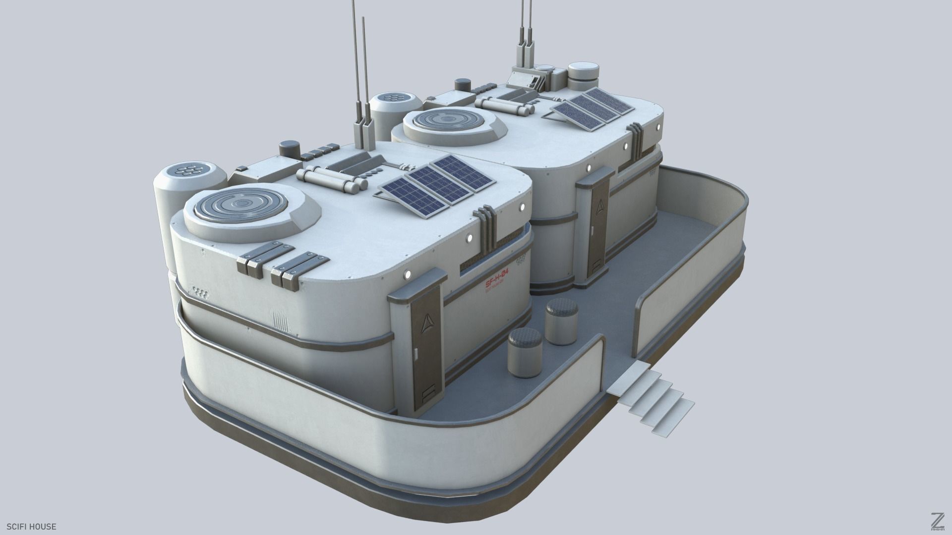 Scifi house Low-poly 3D model_8