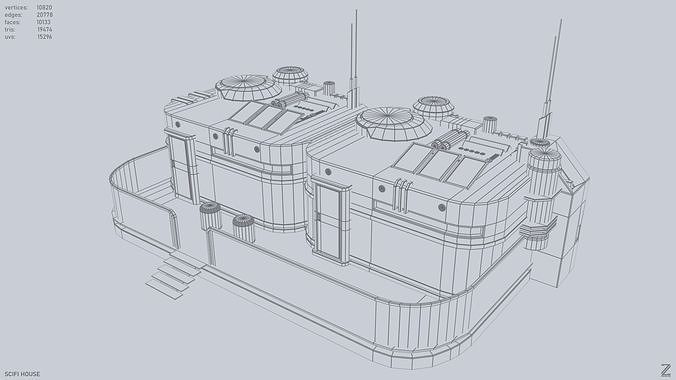 Scifi house Low-poly 3D model 4