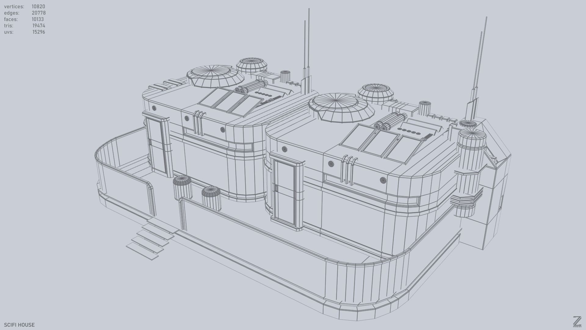 Scifi house Low-poly 3D model_3