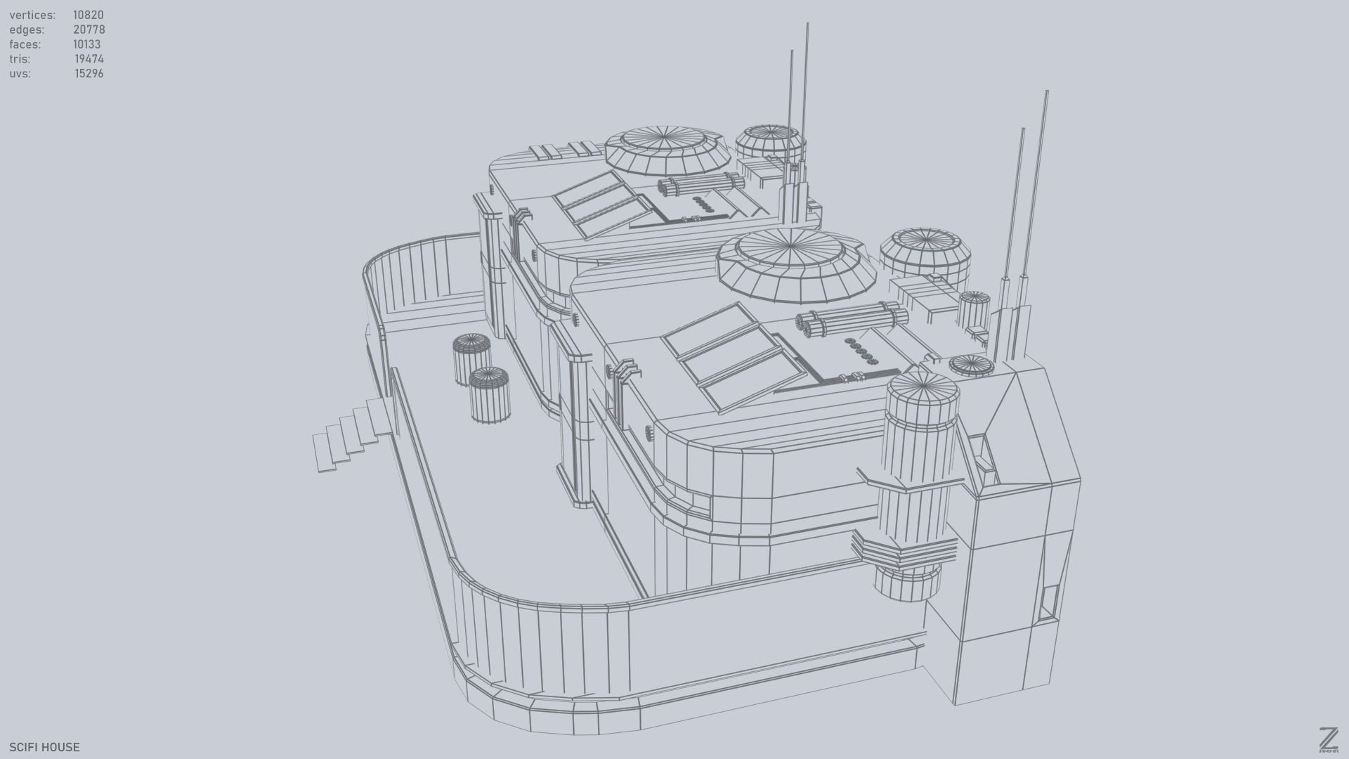 Scifi house Low-poly 3D model_9