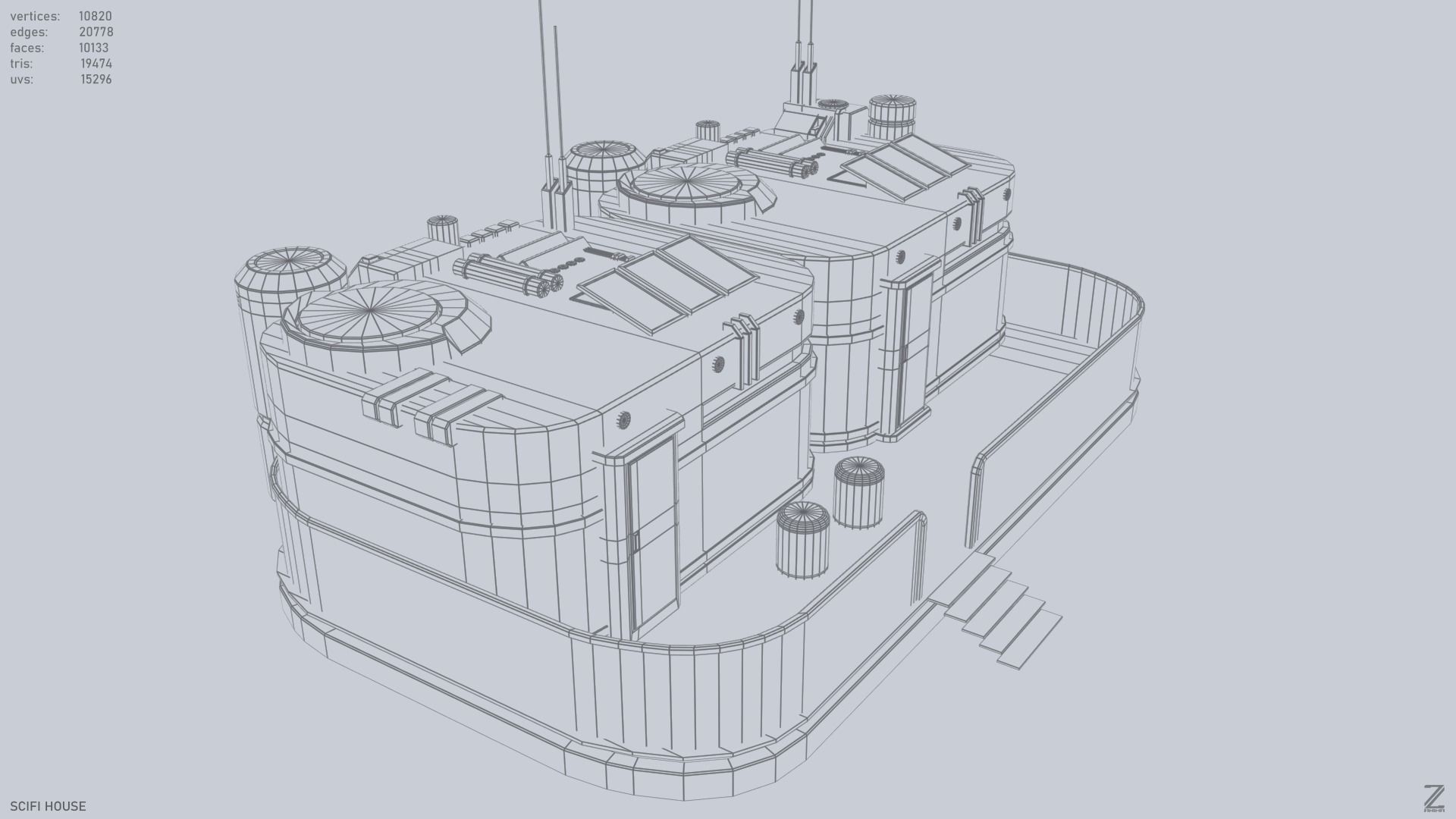 Scifi house Low-poly 3D model_14