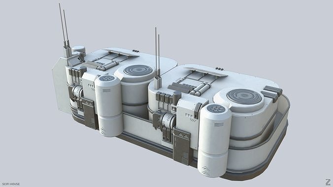 Scifi house Low-poly 3D model 7
