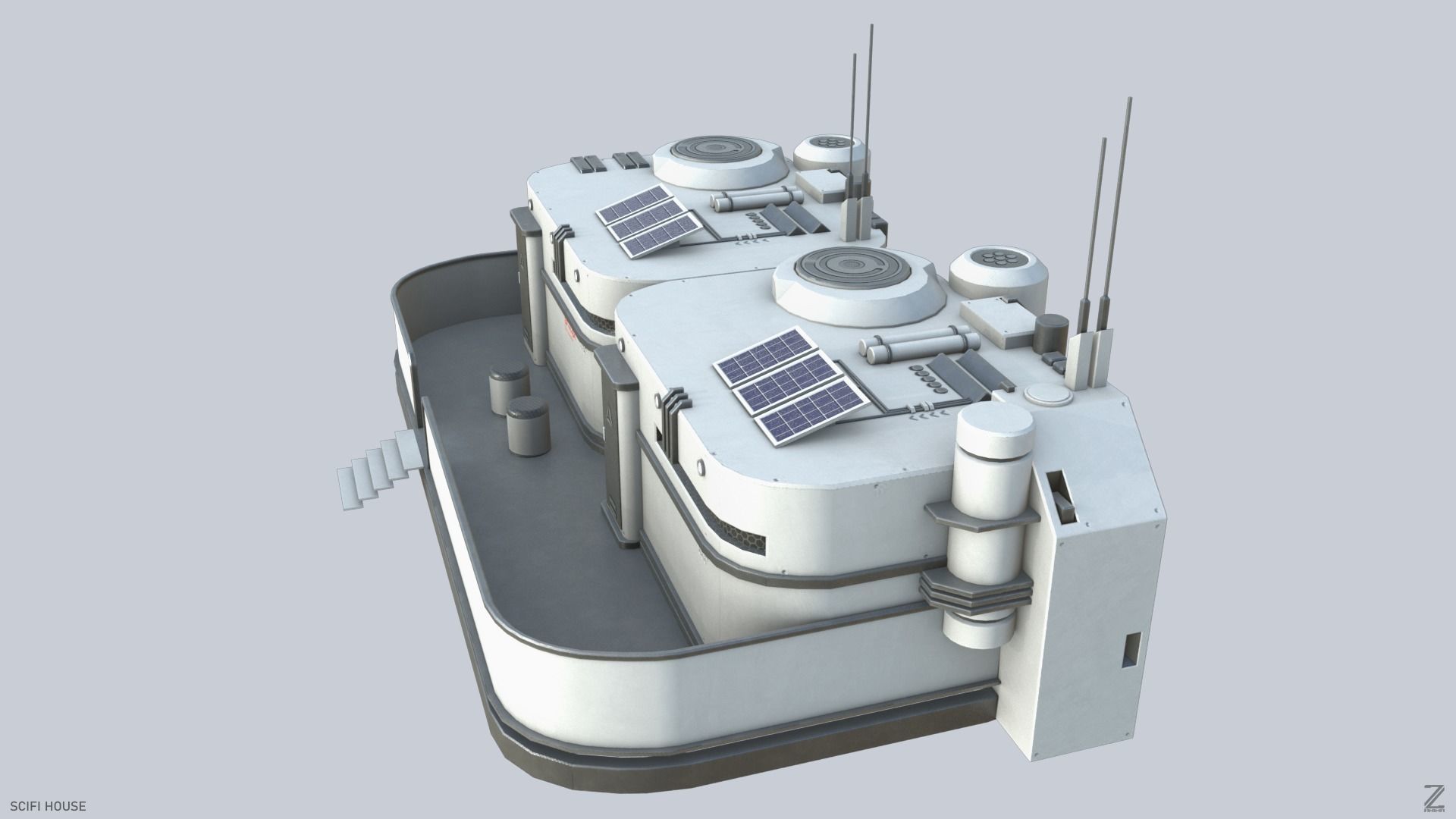 Scifi house Low-poly 3D model_1
