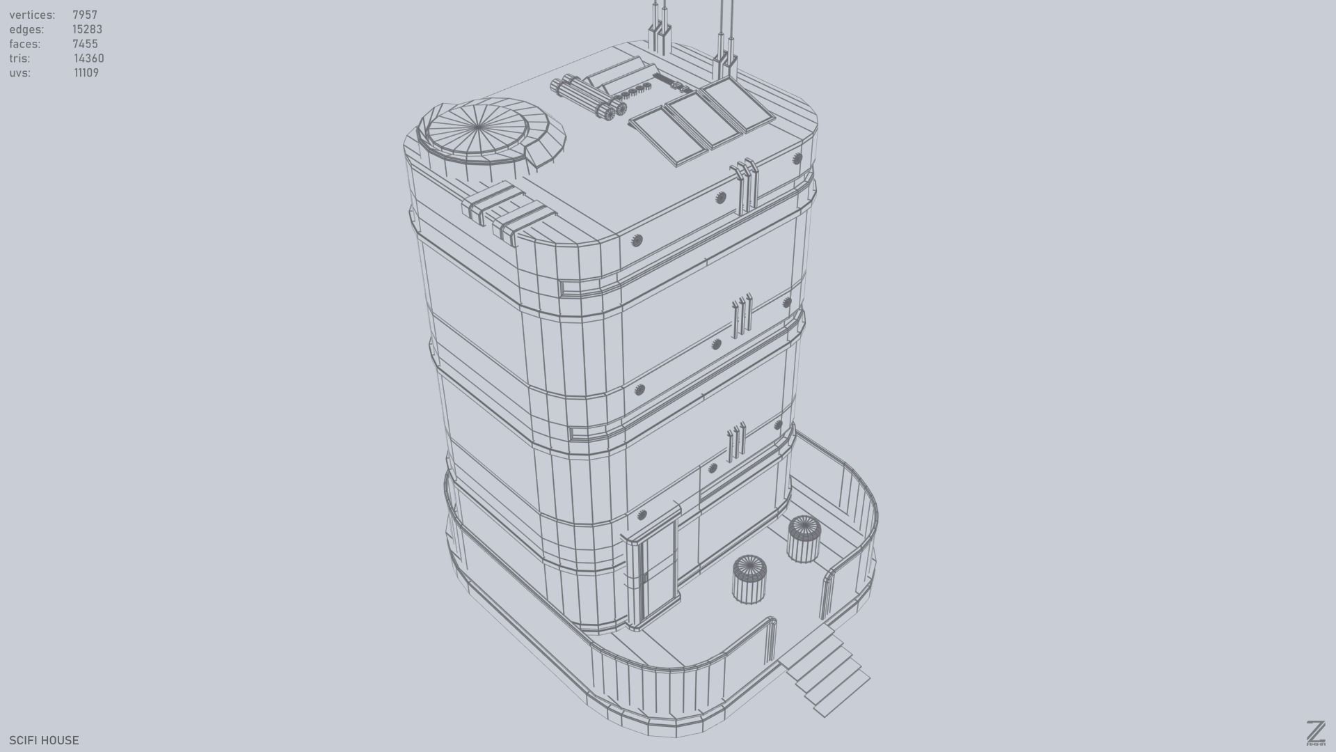 Scifi house Low-poly 3D model_13