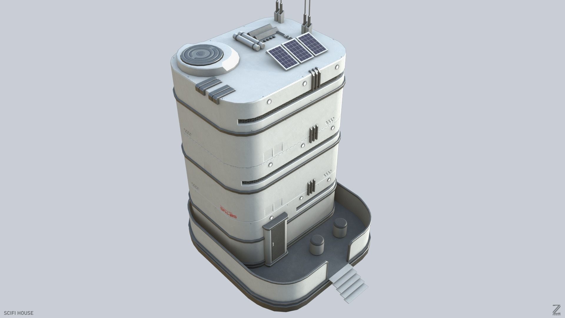 Scifi house Low-poly 3D model_7