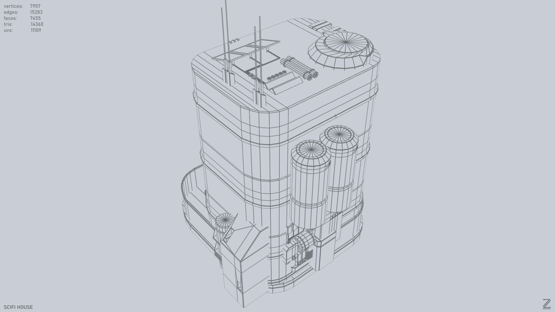 Scifi house Low-poly 3D model_10