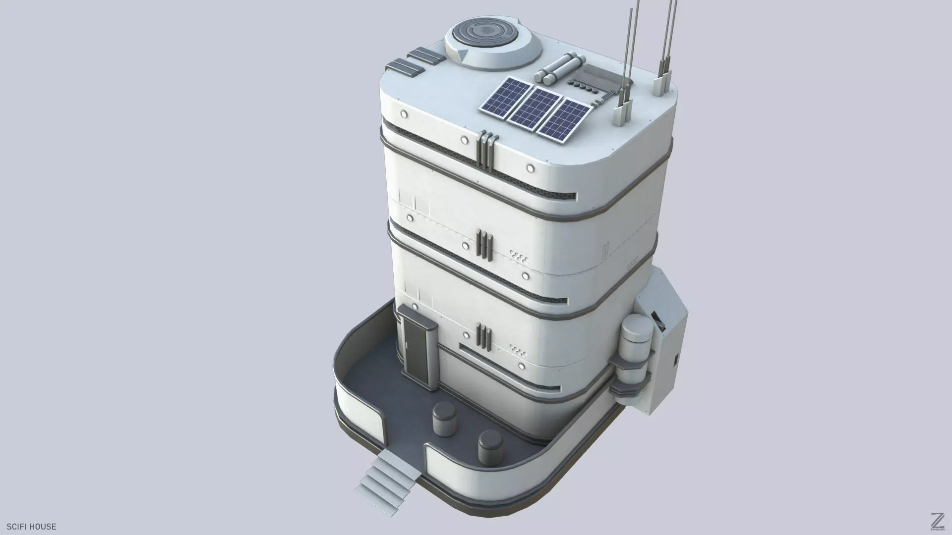 Scifi house Low-poly 3D model_0