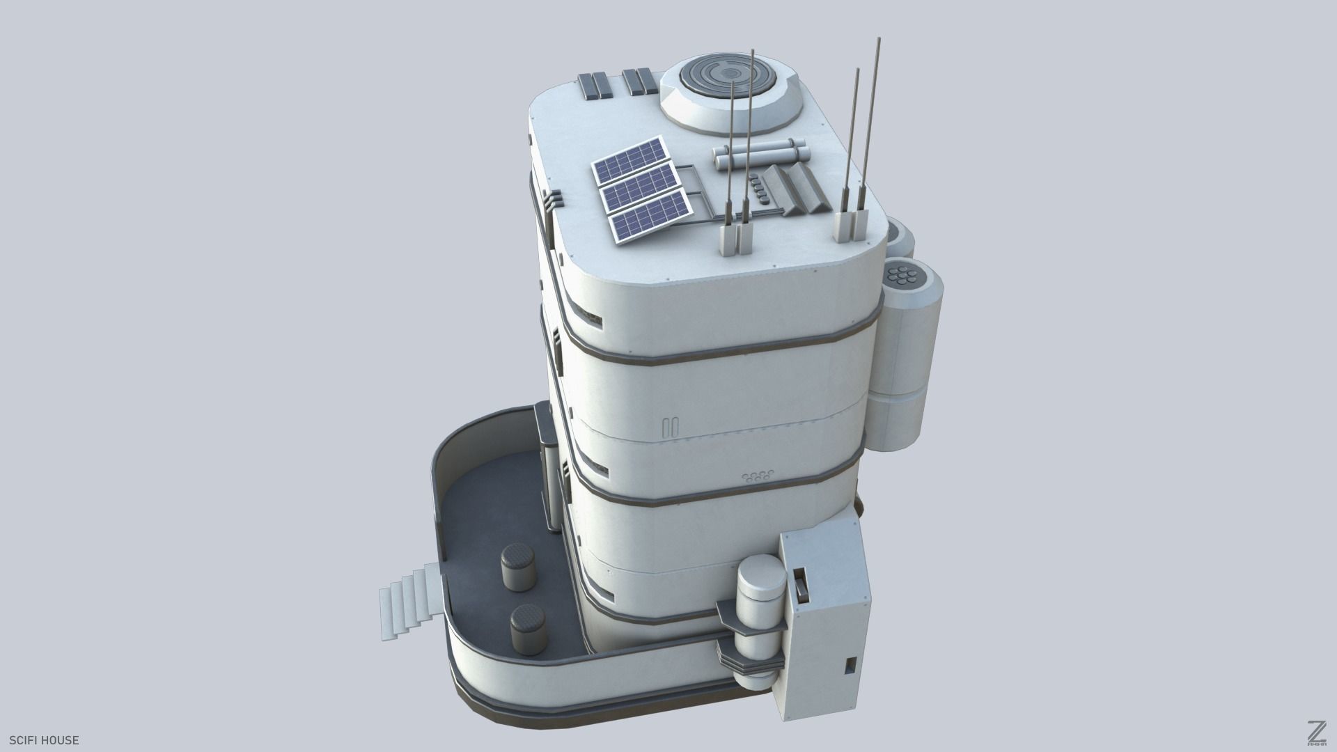 Scifi house Low-poly 3D model_1