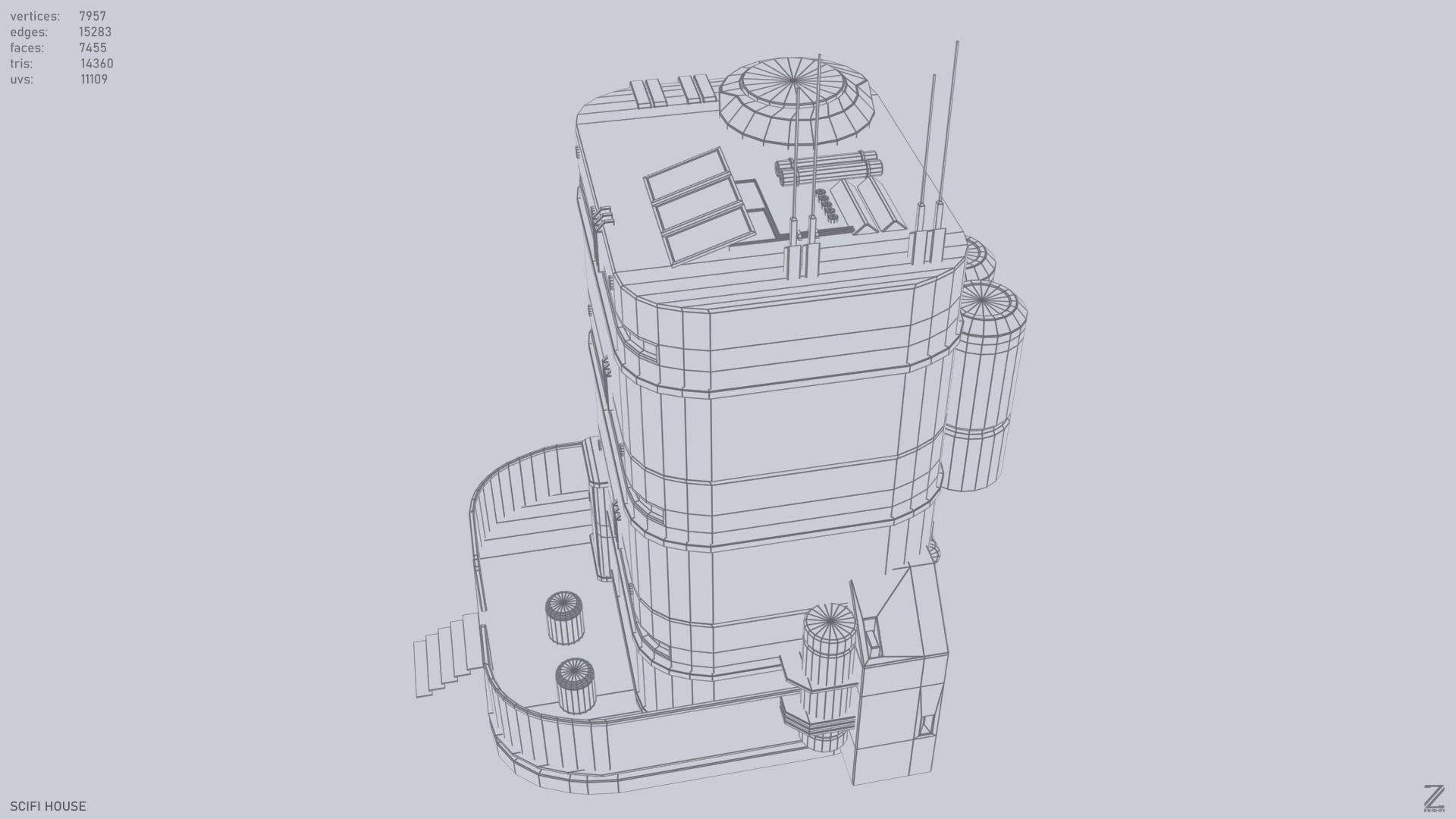 Scifi house Low-poly 3D model_9