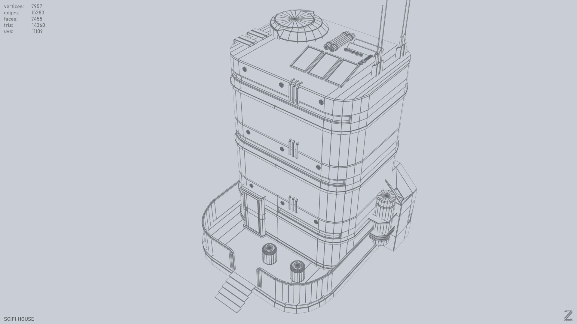 Scifi house Low-poly 3D model_3