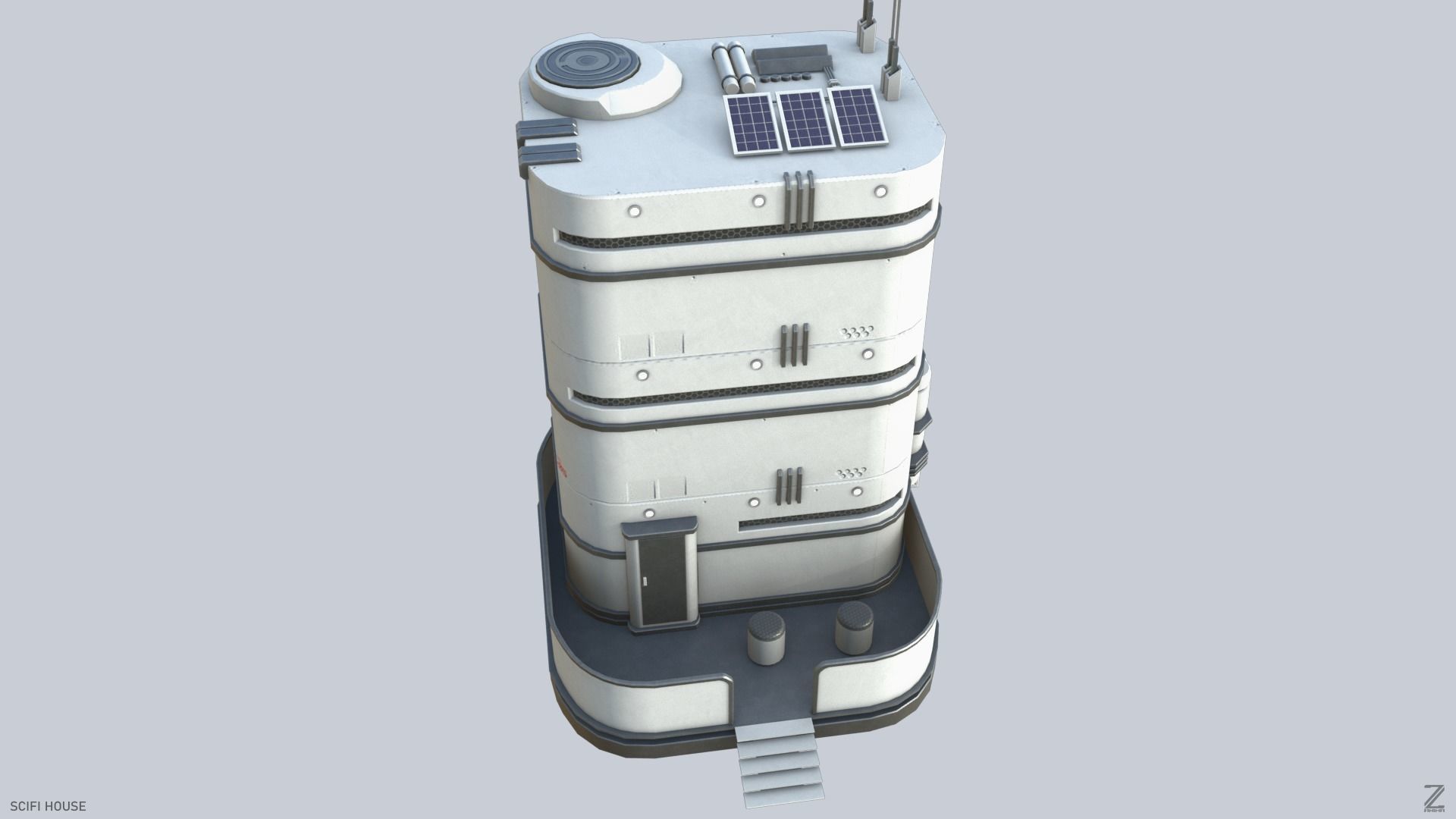 Scifi house Low-poly 3D model_8