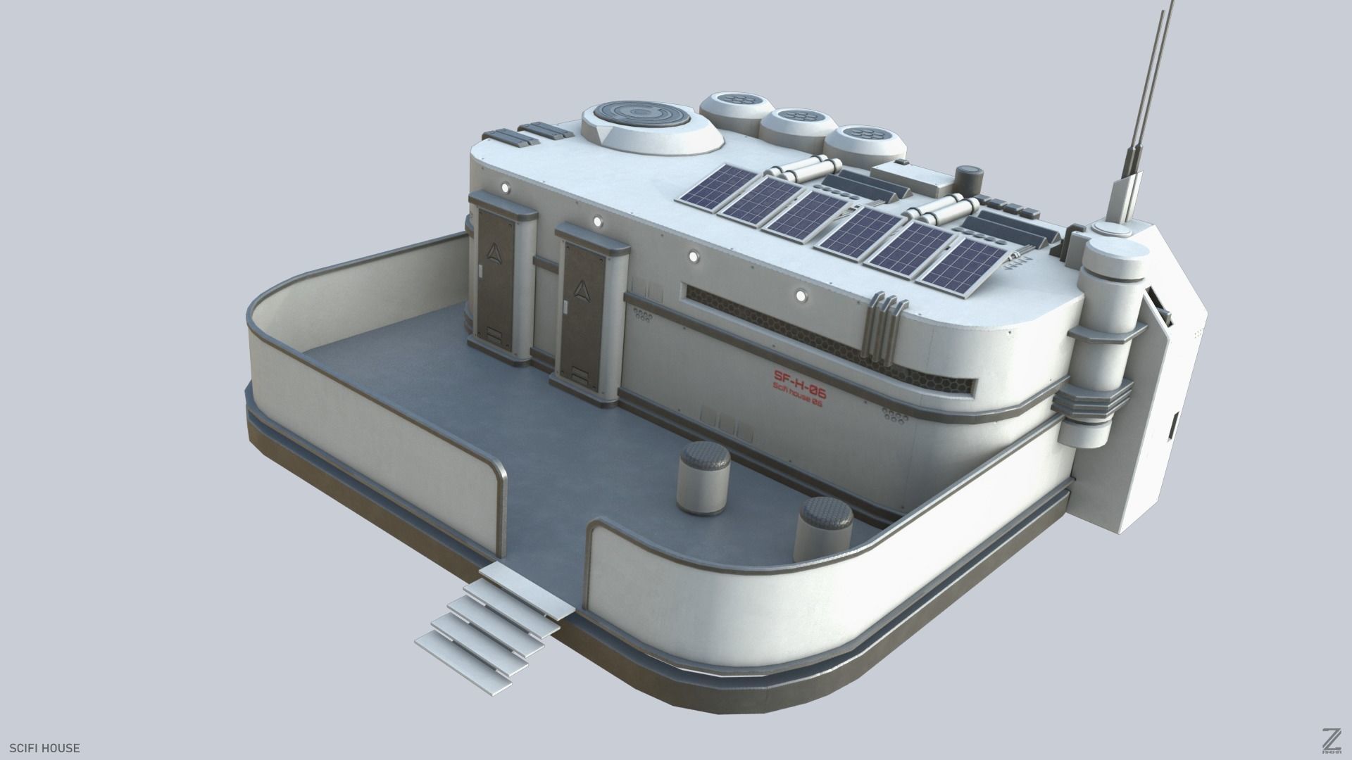 Scifi house Low-poly 3D model_4