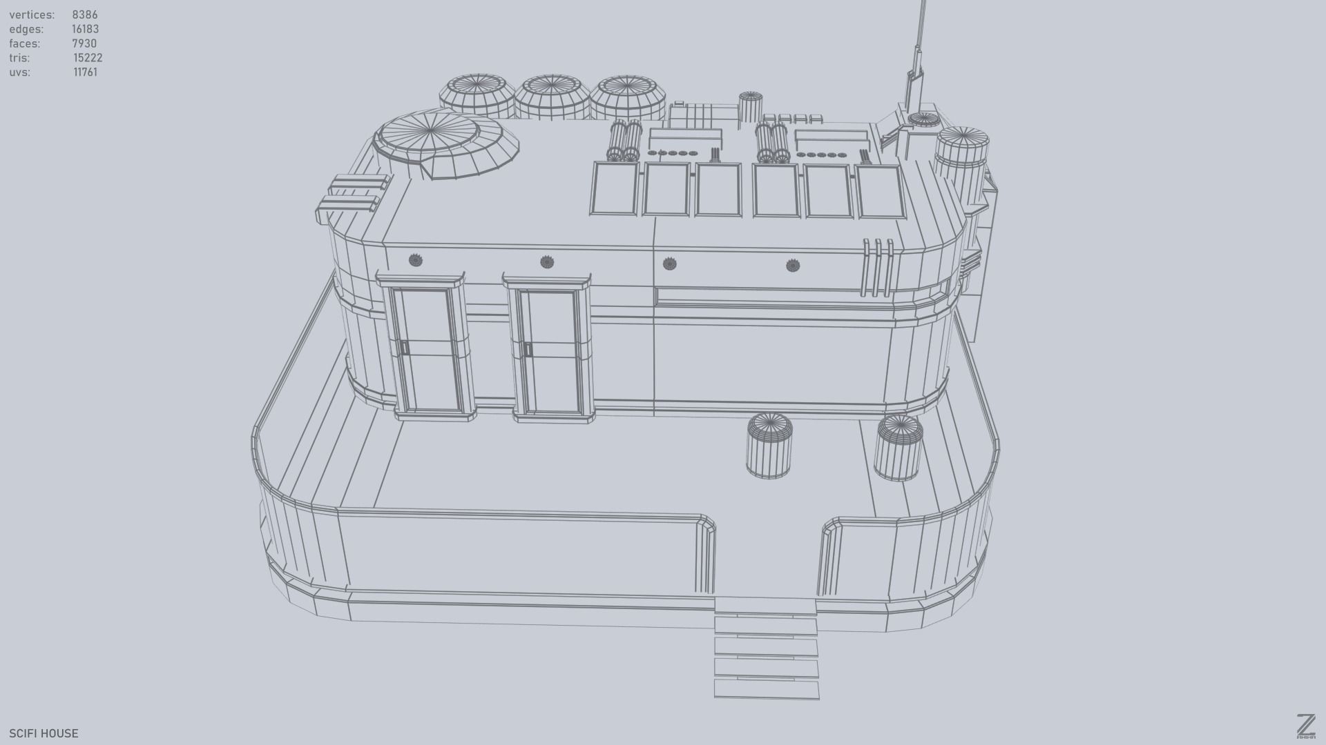 Scifi house Low-poly 3D model_9