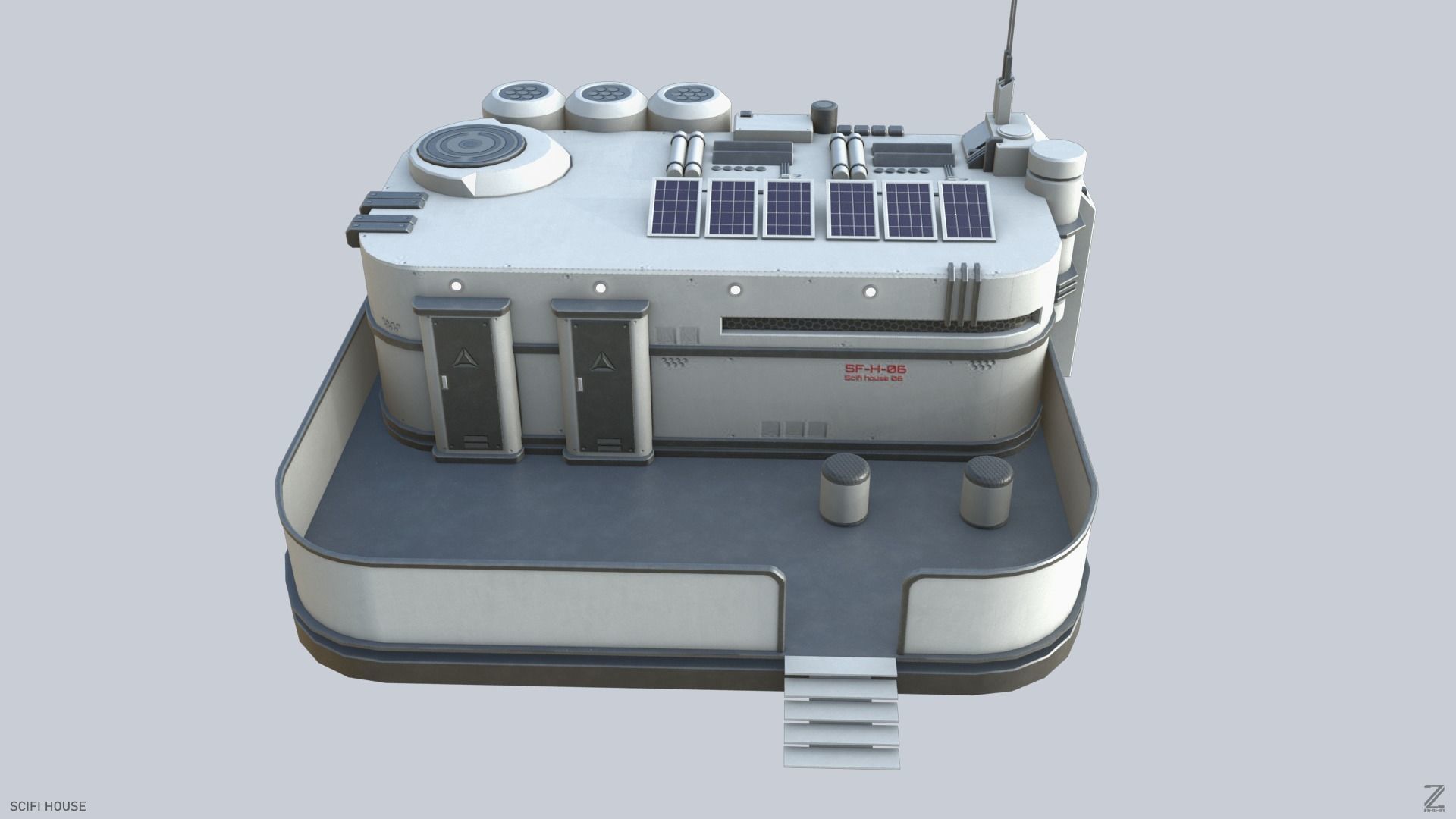 Scifi house Low-poly 3D model_1