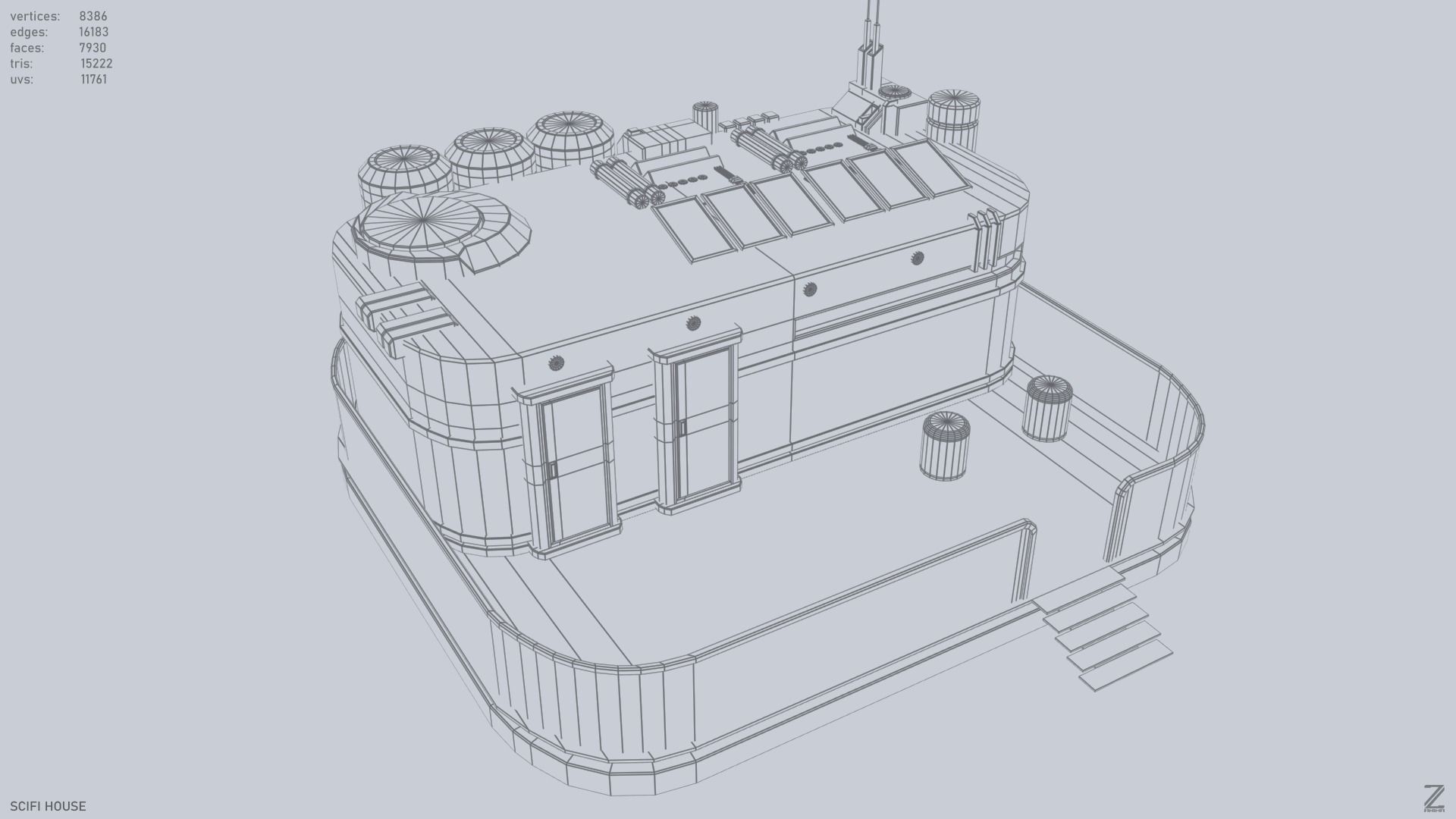 Scifi house Low-poly 3D model_3